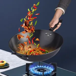 庆展PC34木柄真不锈圆底炒锅