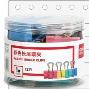 得力8551彩色长尾票夹1#