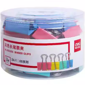 得力彩色长尾票夹筒装3号