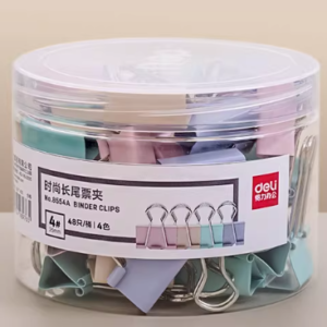 得力彩色长尾票夹筒装4号