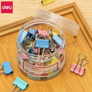 得力彩色长尾票夹筒装5号